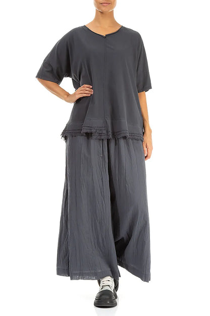 Wide Graphite Crumpled Cotton Trousers 4