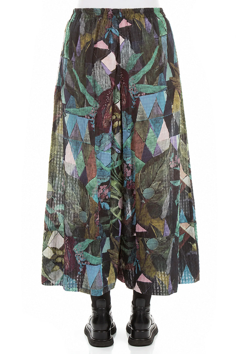 Wide Leg Cuffs Art Mosaic Textured Silk Culottes 2