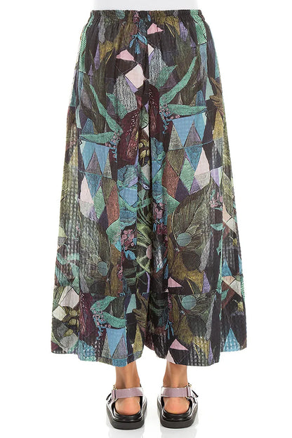 Wide Leg Cuffs Art Mosaic Textured Silk Culottes