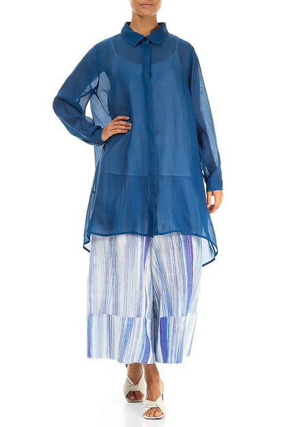 Wide Leg Cuffs Blue Wash Stripe Linen Culottes