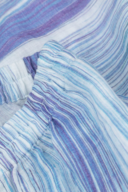 Wide Leg Cuffs Blue Wash Stripe Linen Culottes