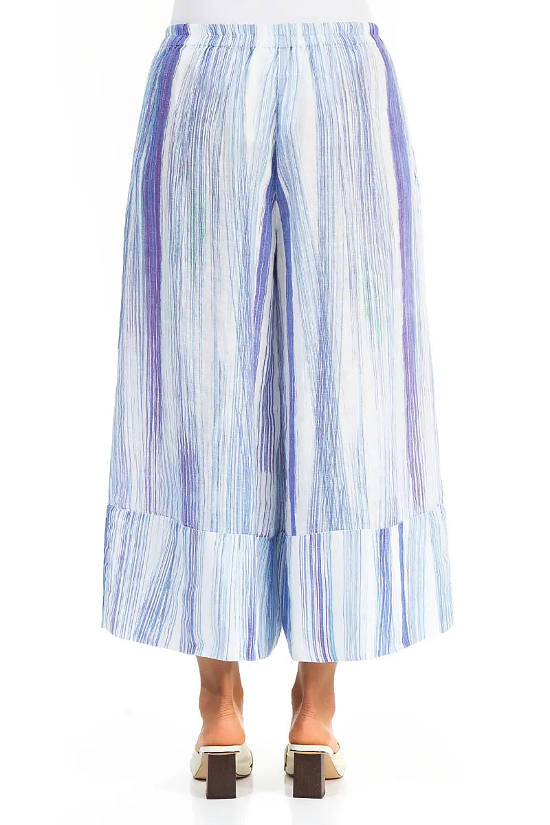 Wide Leg Cuffs Blue Wash Stripe Linen Culottes