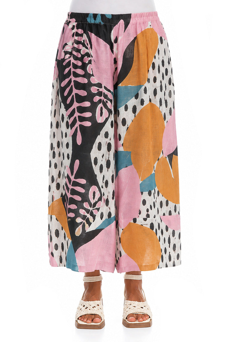Culottes aus Leinen in Desert Bloom mit weitem Bein und Umschlägen