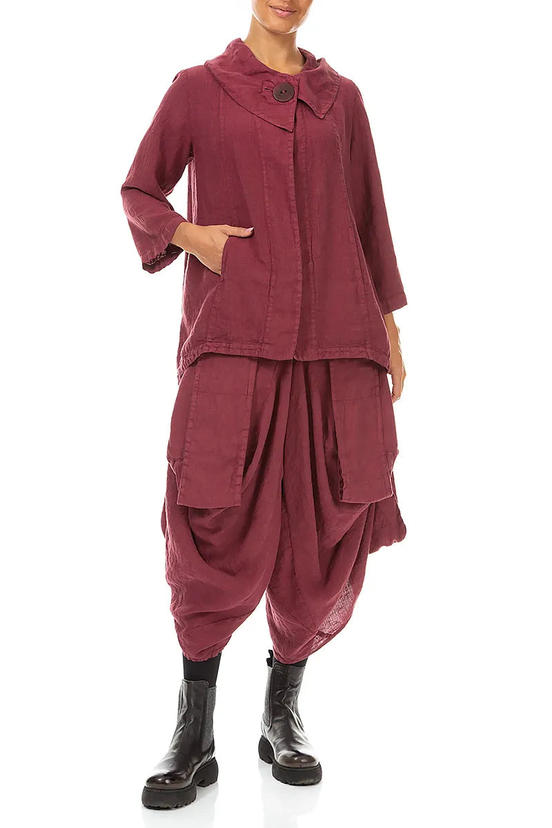 Wide Leg Pockets Antique Ruby Linen Trousers 4