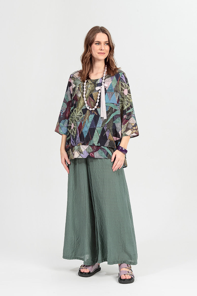 Wide Leg Sage Textured Silk Trousers 6