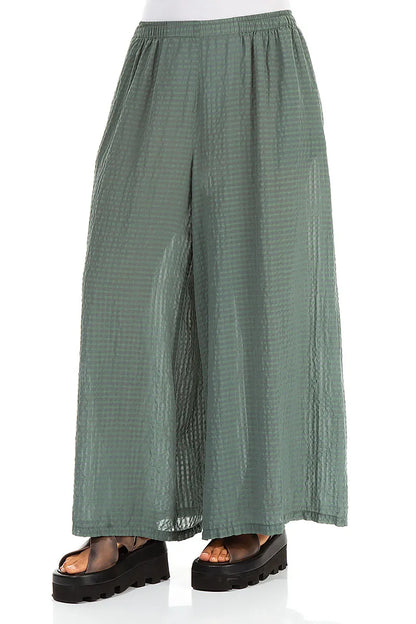 Wide Leg Sage Textured Silk Trousers 3