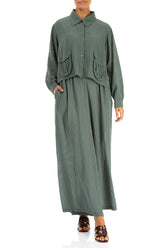 Wide Leg Sage Textured Silk Trousers 4