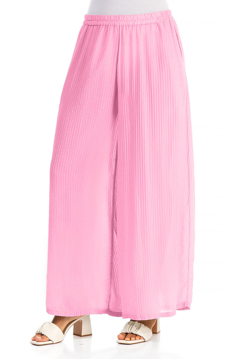Wide Leg Taffy Pink Stripy Silk Viscose Trousers 3