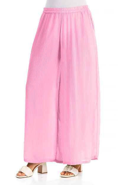 Wide Leg Taffy Pink Stripy Silk Viscose Trousers 3
