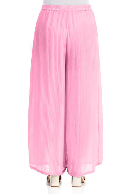 Wide Leg Taffy Pink Stripy Silk Viscose Trousers 2