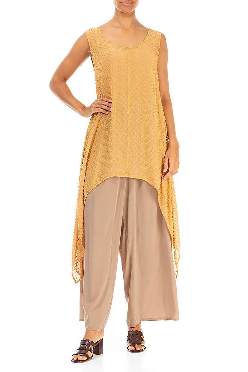 Wide Light Brown Silk Trousers 4
