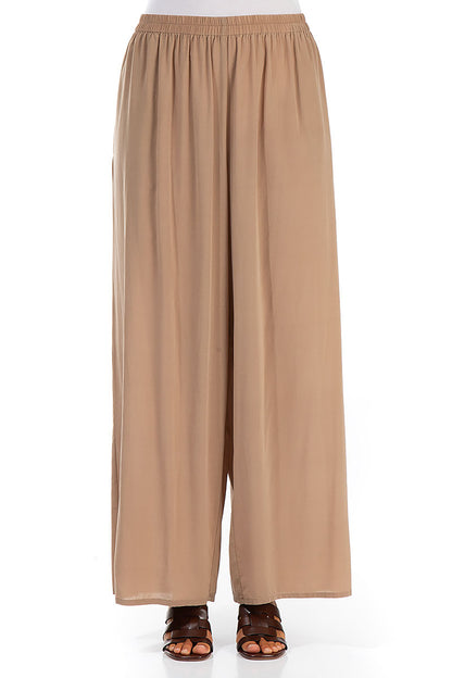 Wide Light Brown Silk Trousers 1