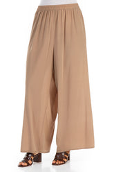 Wide Light Brown Silk Trousers 3