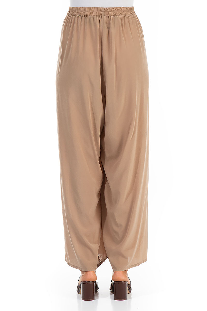 Wide Light Brown Silk Trousers 2