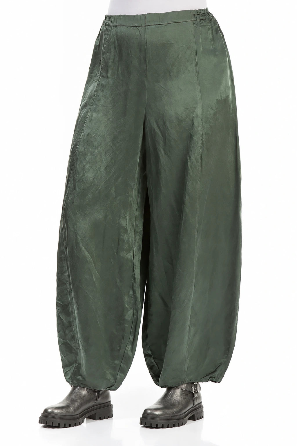 Wide Long Olive Silk Linen Trousers 3