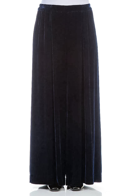 Pantalon large et long en velours de soie bleu roi