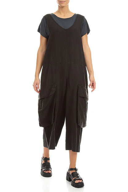 Wide Loose Black Linen Jumpsuit 3