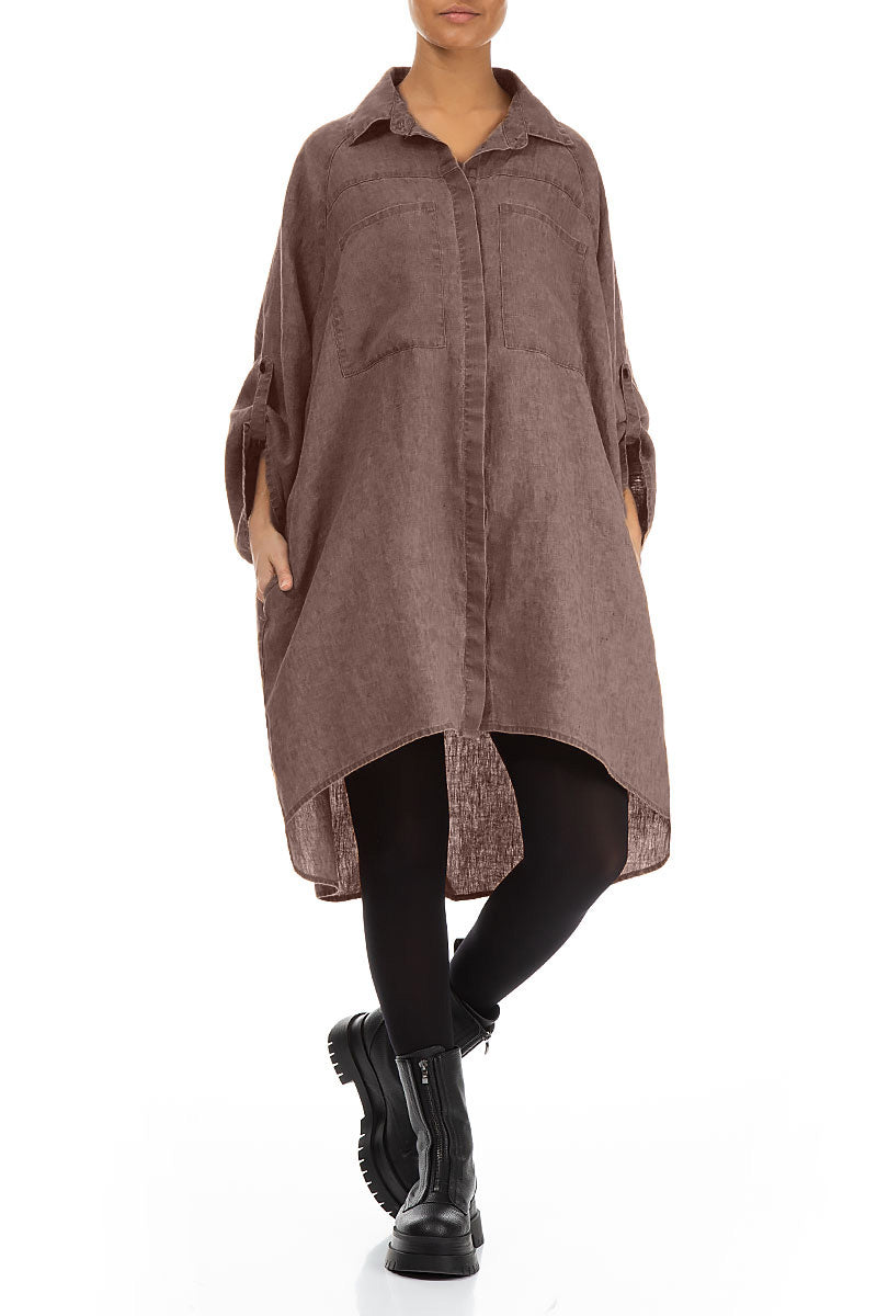 Chemise ample en lin marron