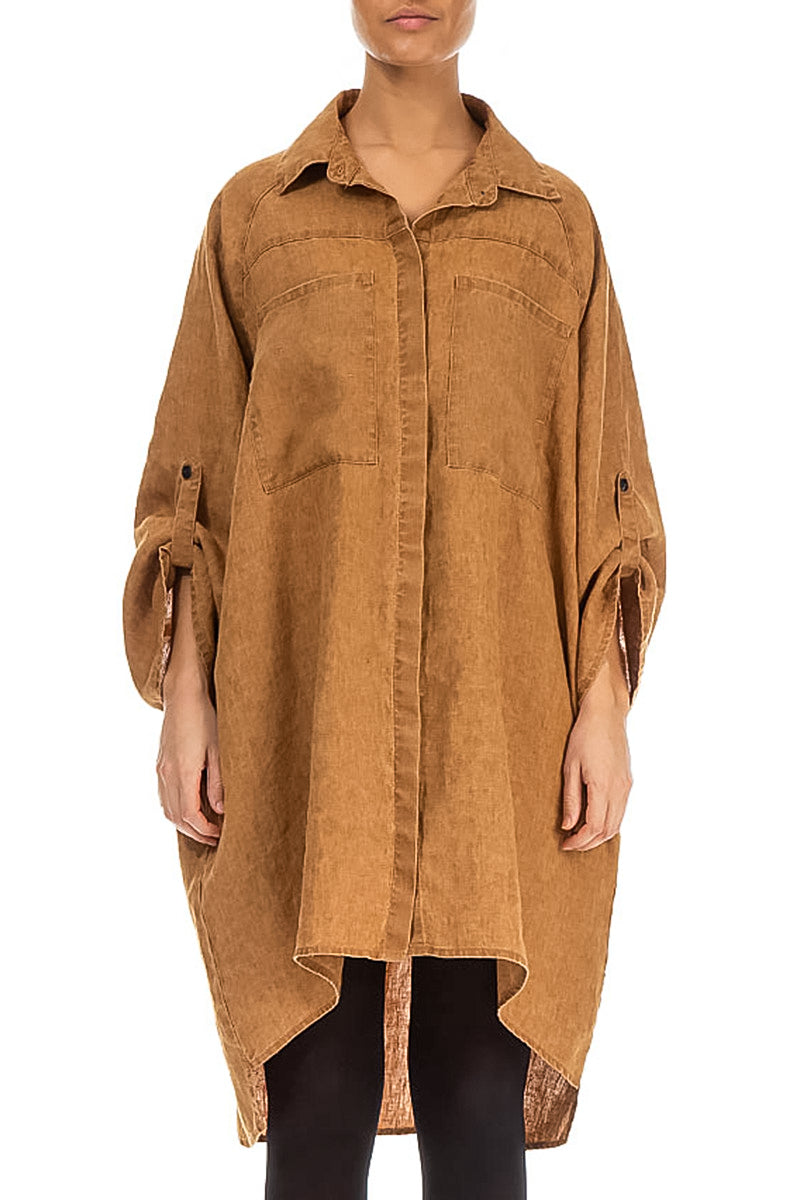 Chemise ample en lin caramel