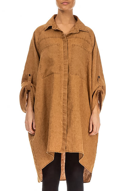 Chemise ample en lin caramel