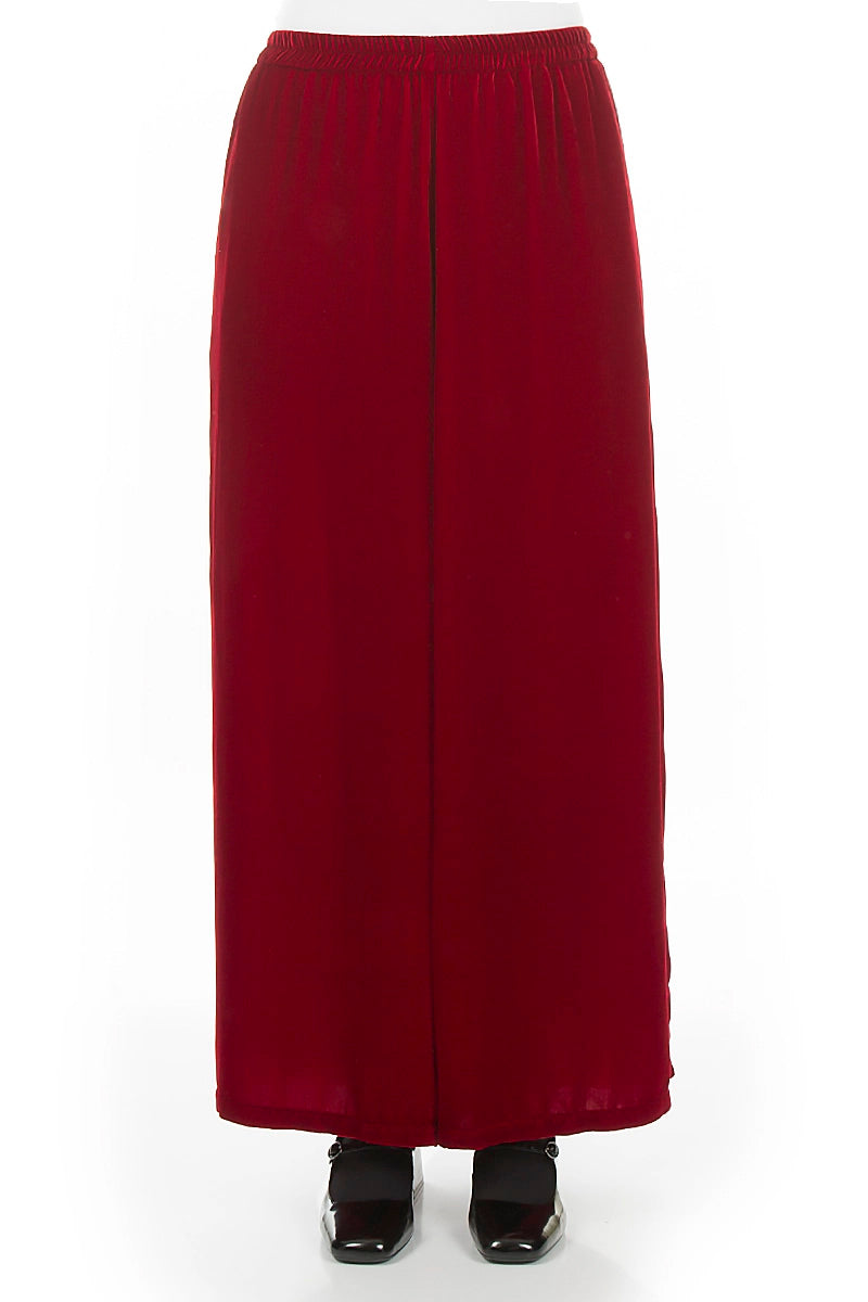 Wide Loose Cherry Red Silk Velvet Trousers