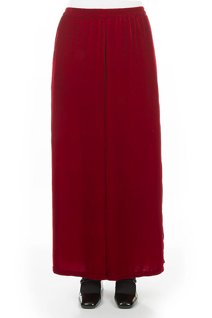 Wide Loose Cherry Red Silk Velvet Trousers
