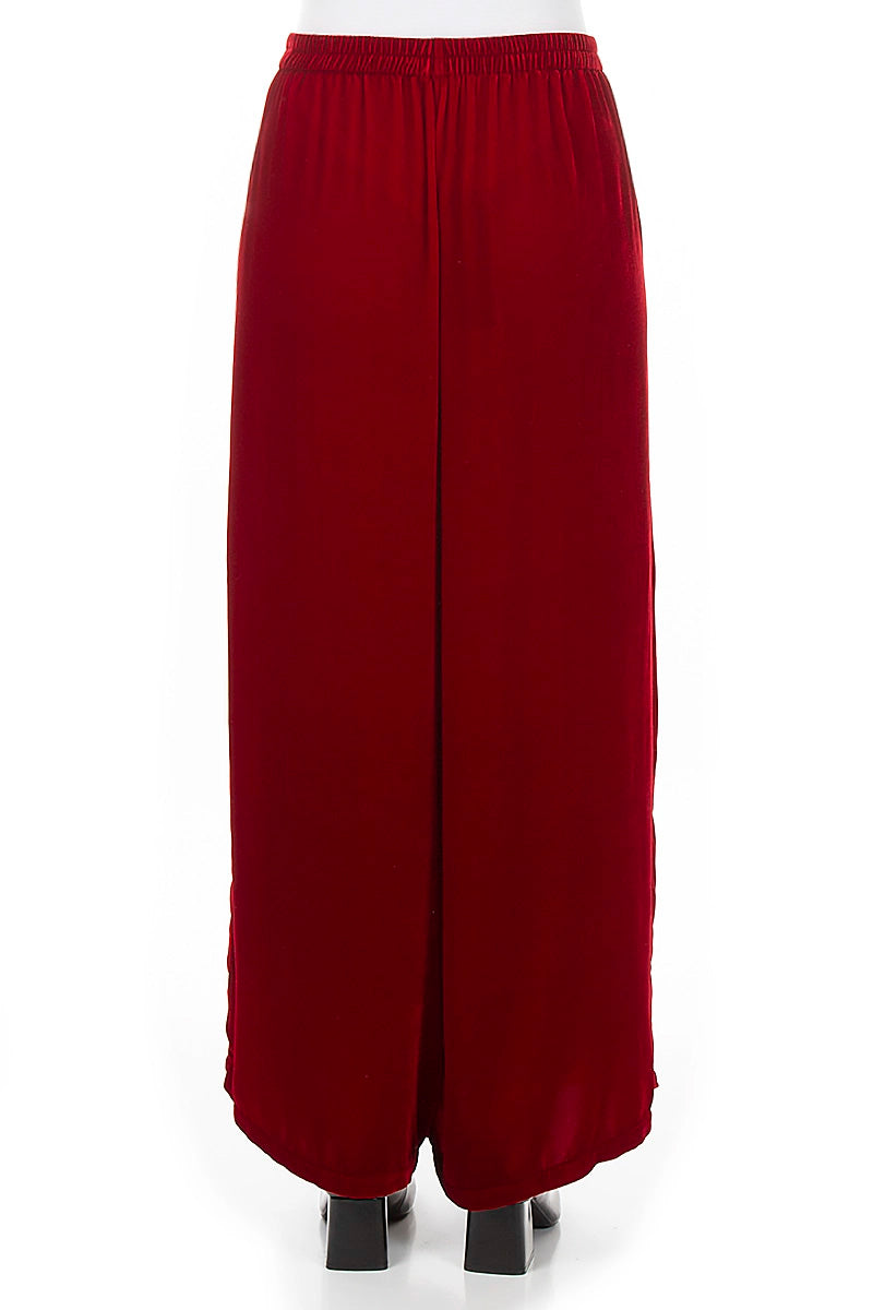 Wide Loose Cherry Red Silk Velvet Trousers