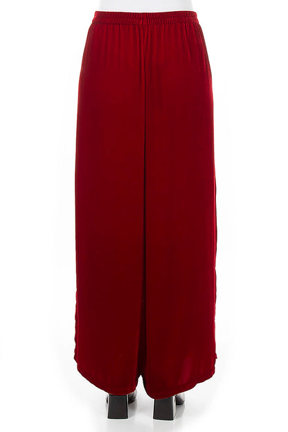 Wide Loose Cherry Red Silk Velvet Trousers