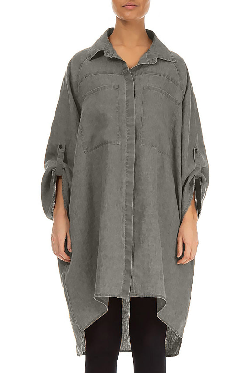 Wide Loose Grey Linen Shirt