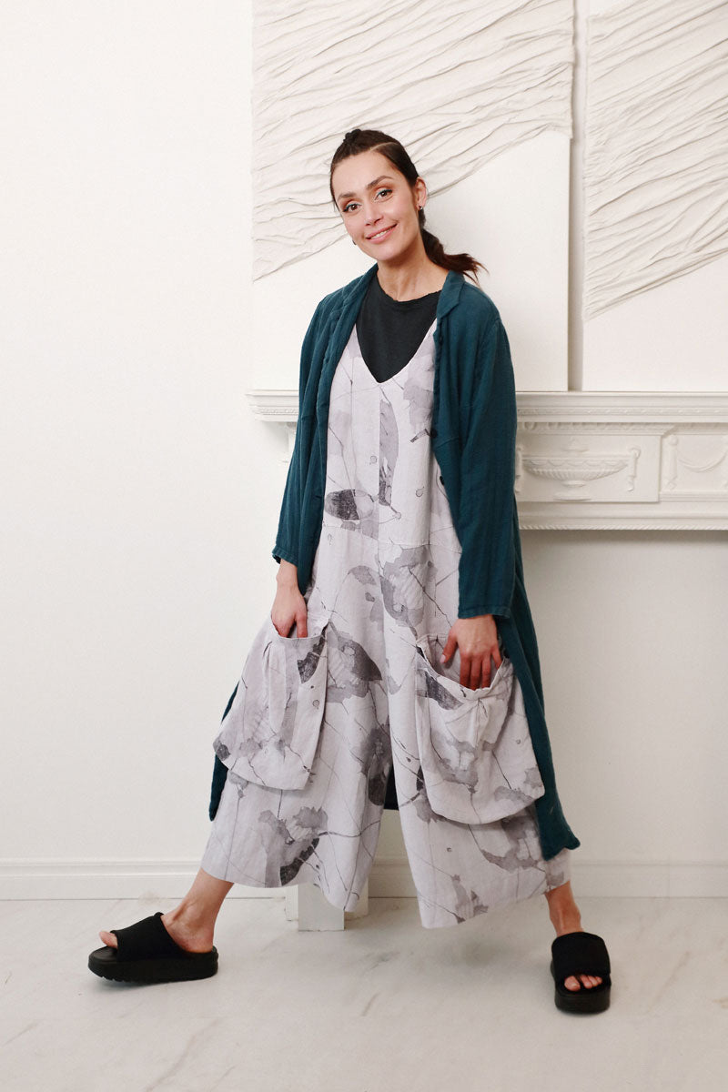 Wide Loose Lilac Grey Mirage Linen Jumpsuit 8