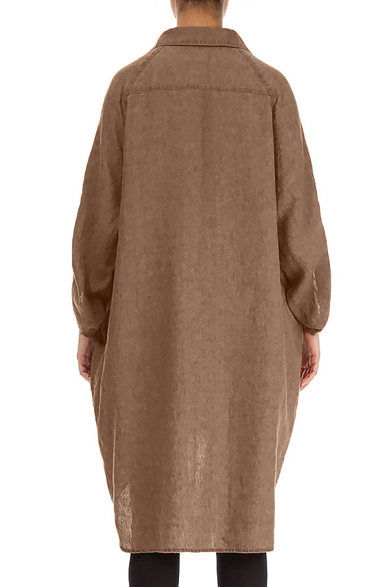 Wide Loose Mocha Linen Shirt