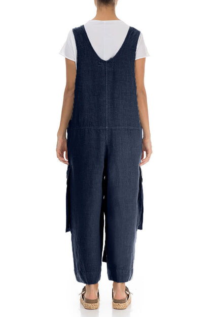 Wide Loose Navy Linen Jumpsuit 2