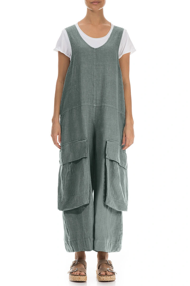 Wide Loose Sage Linen Jumpsuit 1