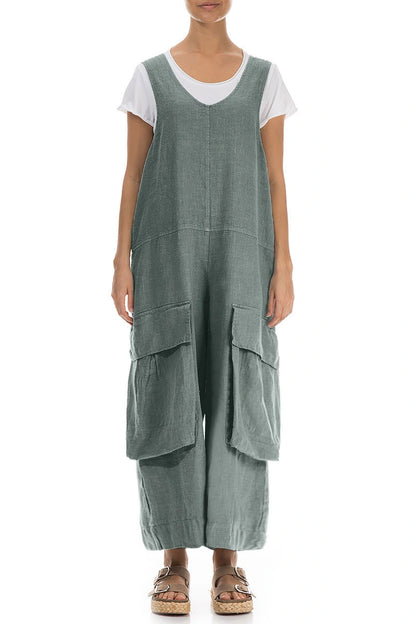 Wide Loose Sage Linen Jumpsuit 1