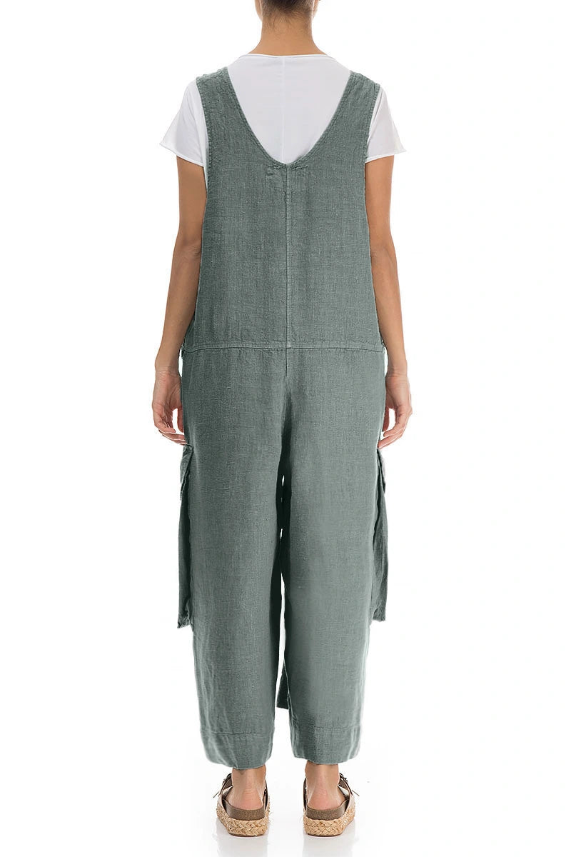 Wide Loose Sage Linen Jumpsuit 2