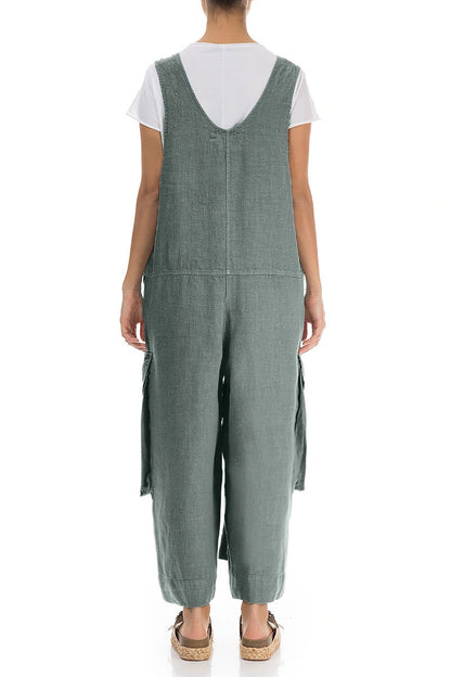 Wide Loose Sage Linen Jumpsuit 2