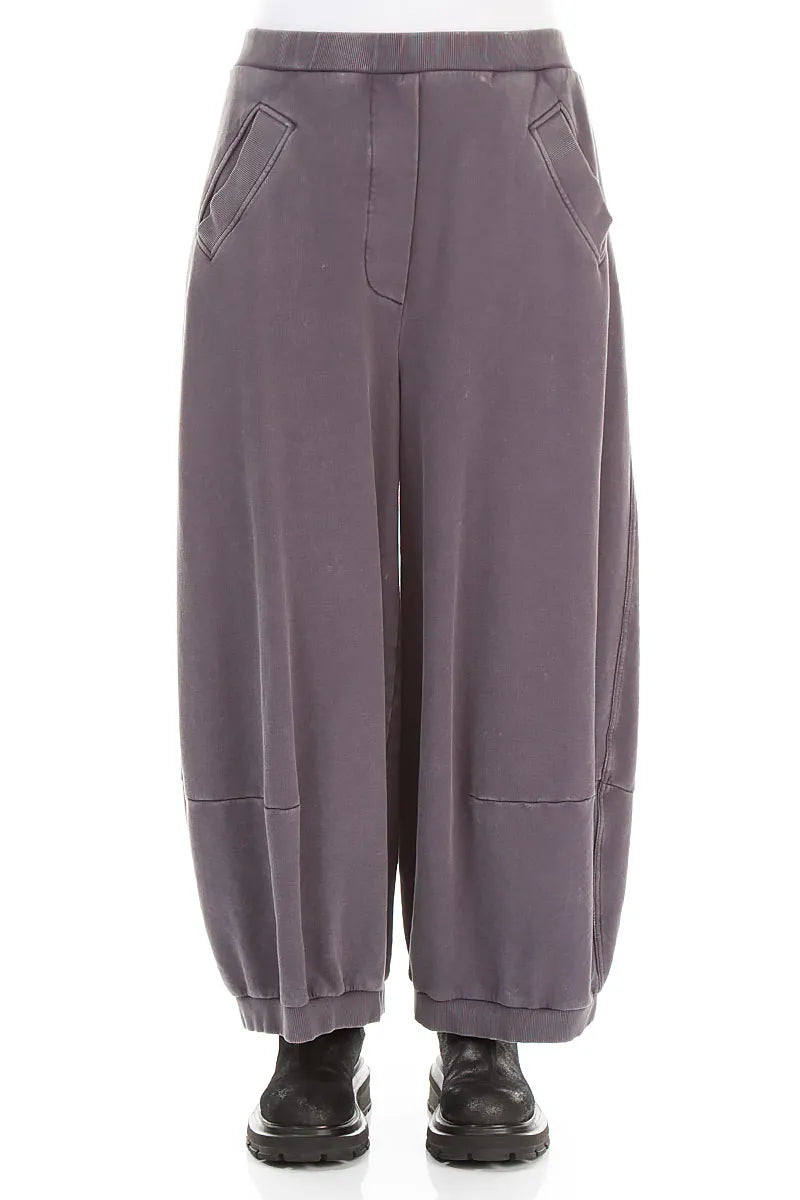 Wide Mauve Grey French Terry Cotton Trousers
