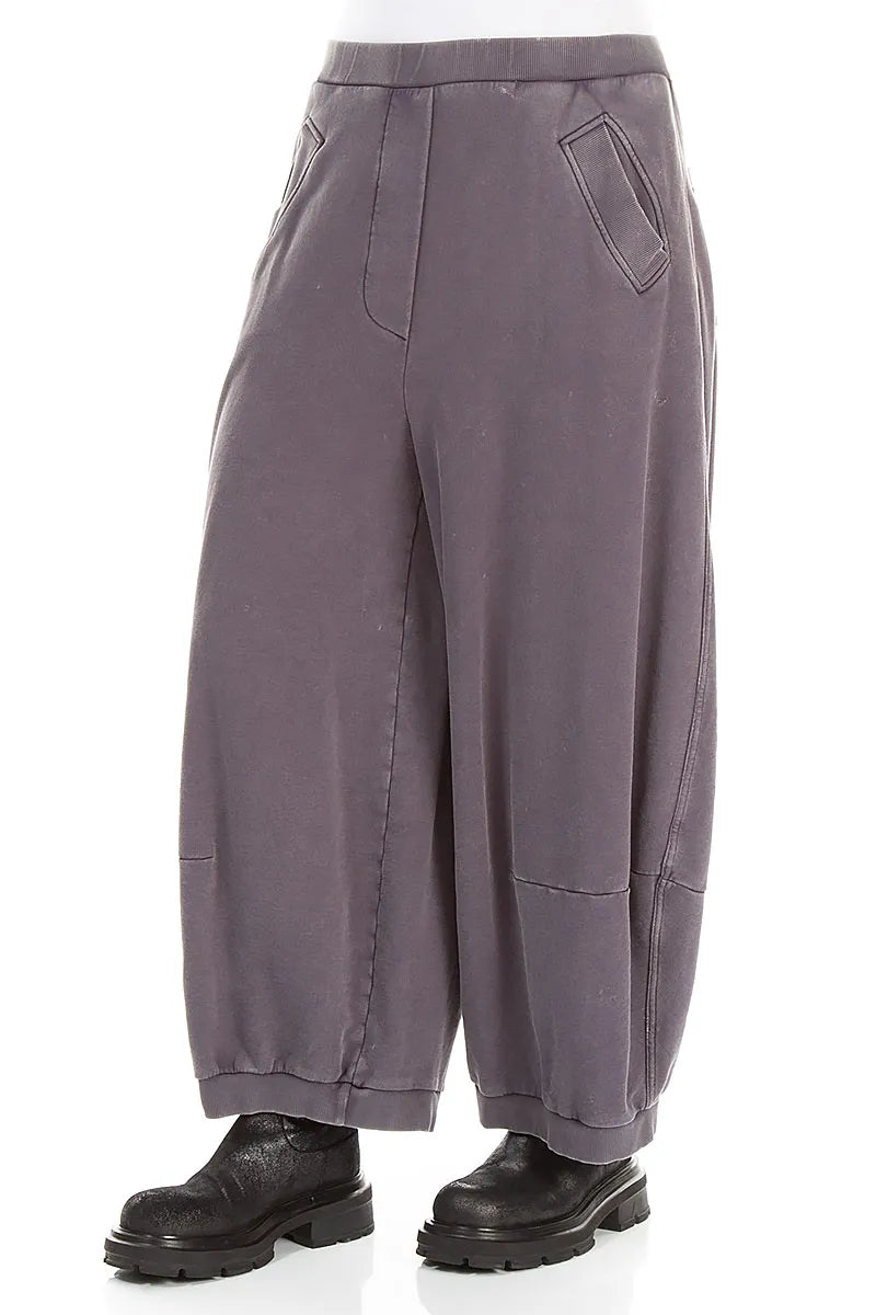 Wide Mauve Grey French Terry Cotton Trousers