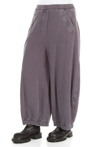 Wide Mauve Grey French Terry Cotton Trousers