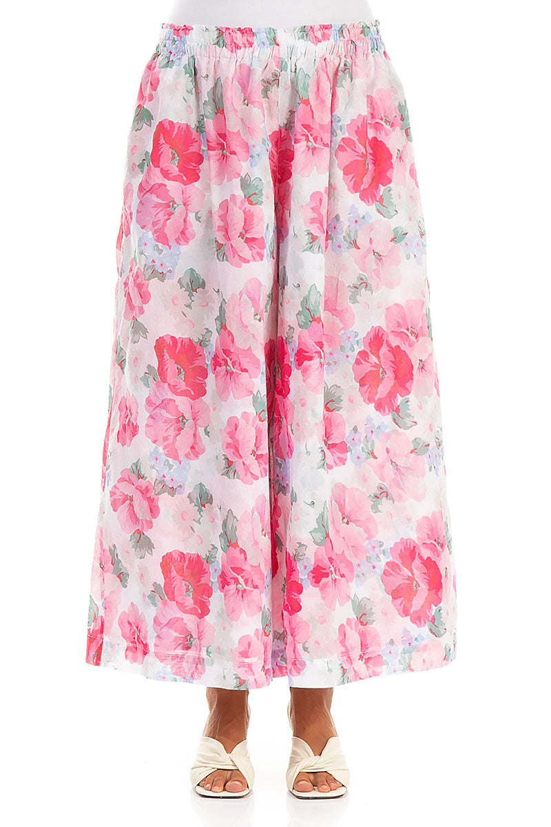 Wide Peony Blossom Cotton Trousers 1