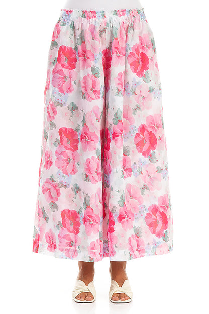 Wide Peony Blossom Cotton Trousers 1