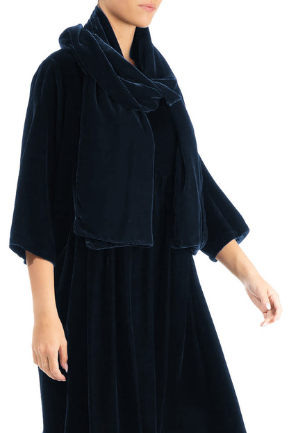 Écharpe large en velours de soie bleu roi