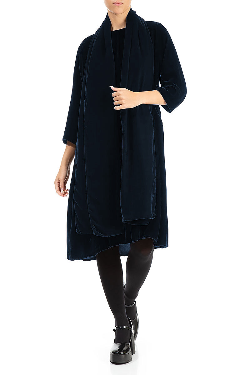 Écharpe large en velours de soie bleu roi