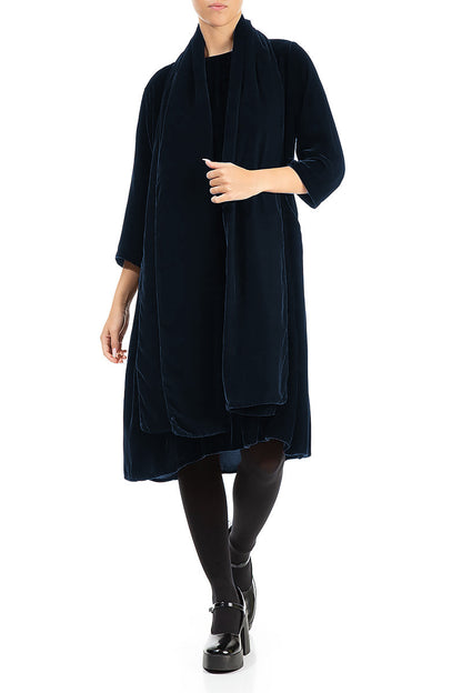 Écharpe large en velours de soie bleu roi