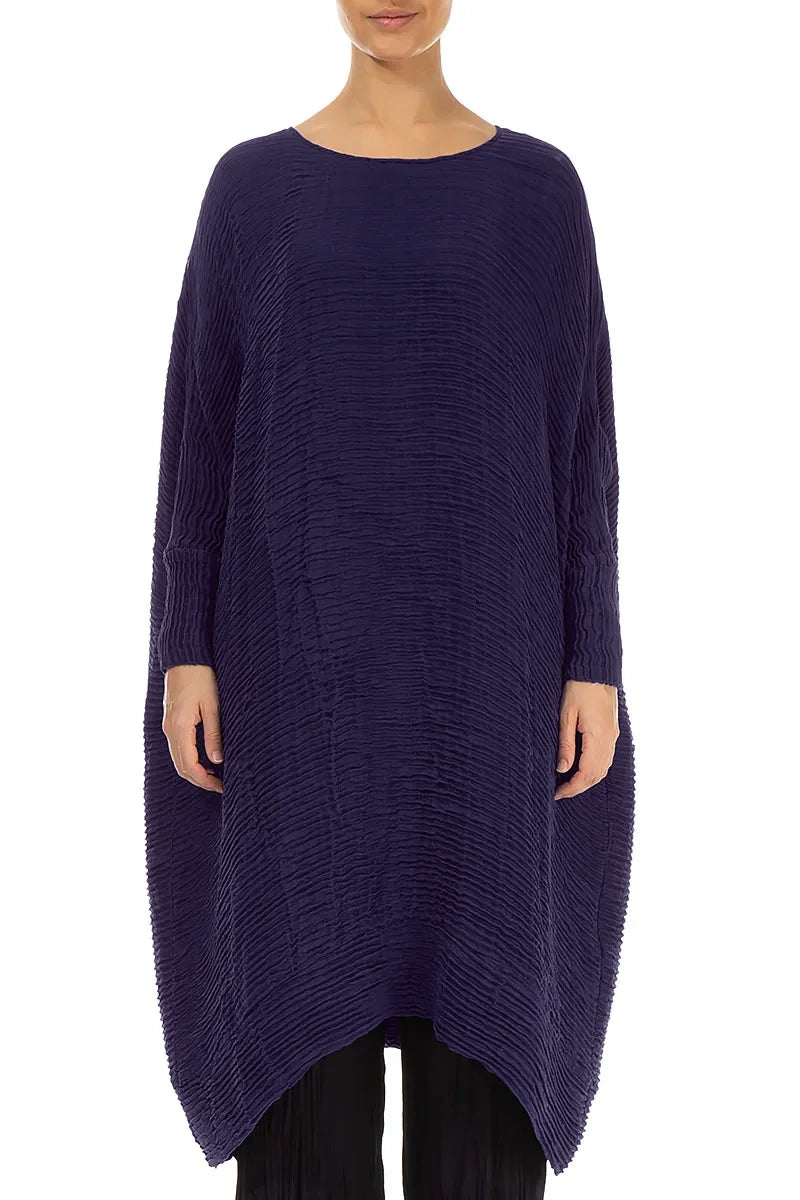 Wide Royal Purple Plissé Silk Kaftan Dress