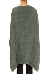 Wide Sage Plissé Silk Kaftan Dress 2