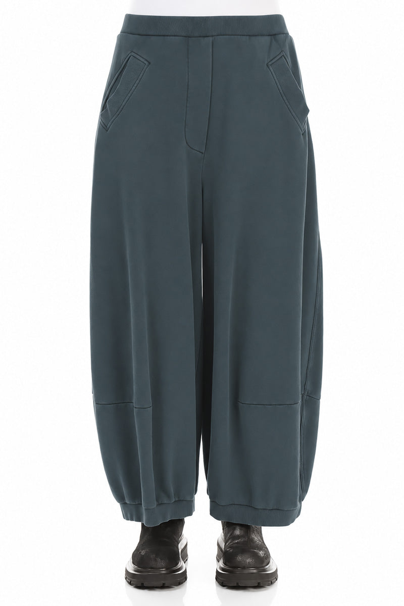 Wide Slate French Terry Cotton Trousers 1