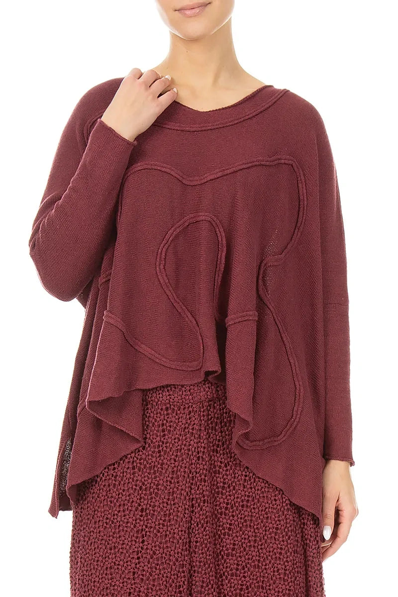Wide Wavy Seam Antique Ruby Linen Jumper 3