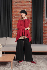 Wide Wavy Seam Ruby Red Wool Sweater 1