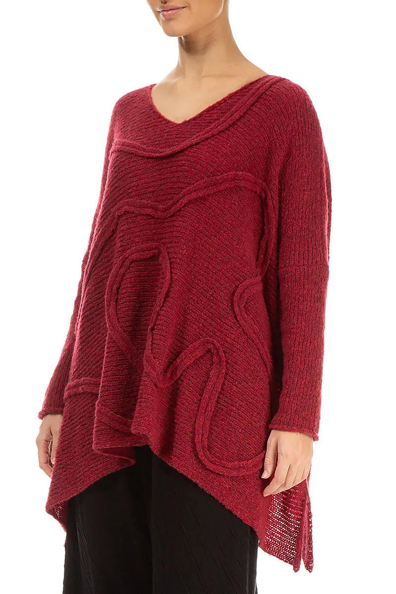 Wide Wavy Seam Ruby Red Wool Sweater 4